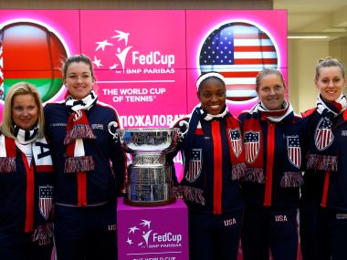 The US team's captain Kathy Rinaldi and players Coco Vandeweghe, Sloane Stephens, Shelby Rogers and Alison Riske. Reuters
