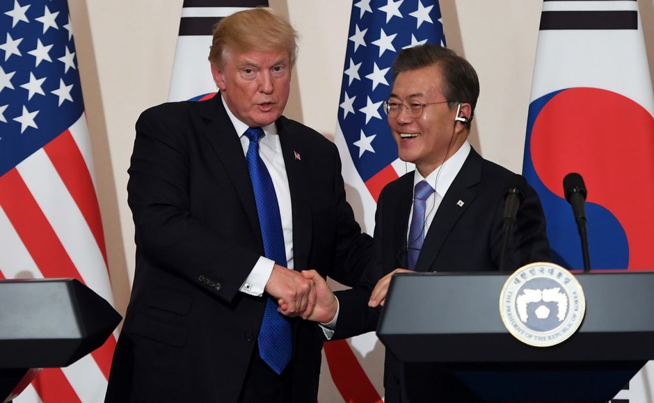 Trump's tone in Seoul was more moderate and in contrast to his previous aggressive rhetoric. AP Trump's tone in Seoul was more moderate and in contrast to his previous aggressive rhetoric. AP