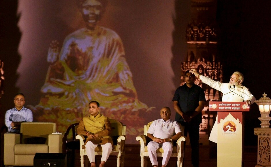 Narendra Modi said the Swaminarayan family has distinguished itself through impeccable service and care for humanity. He also said that the Swaminarayan sect has a large following among the Patel community members. PTI Narendra Modi said the Swaminarayan family has distinguished itself through impeccable service and care for humanity. He also said that the Swaminarayan sect has a large following among the Patel community members. PTI
