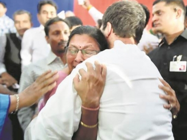 Rahul Gandhi comforts 'distressed' Sanskrit teacher while campaigning in Gujarat Rahul Gandhi comforts 'distressed' Sanskrit teacher while campaigning in Gujarat