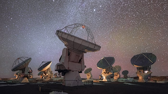 This photograph shows ALMA, the most powerful ground-based telescope for observing the cool Universe.