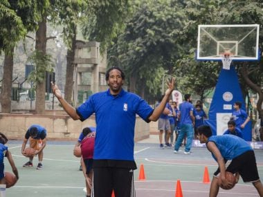 Former NBA star Andre Miller during his visit to NBA Basketball School in Delhi's Sheikh Sarai recently. Image courtesy: NBA India