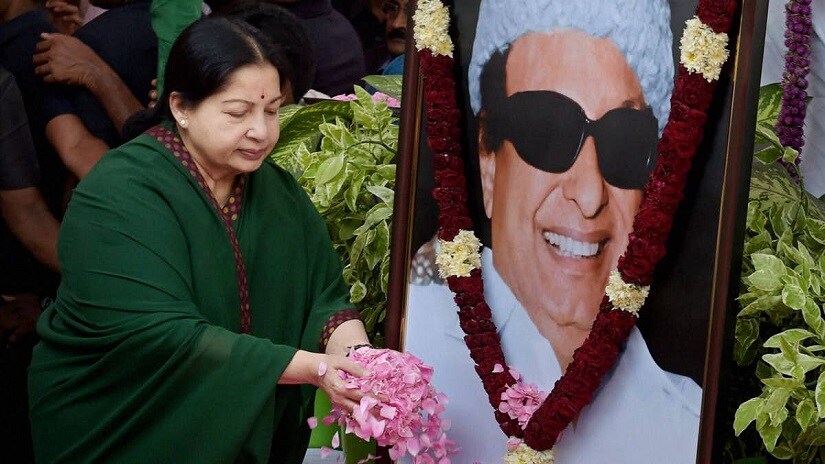 File image of Jayalalithaa paying floral tribute to her mentor MGR. PTI