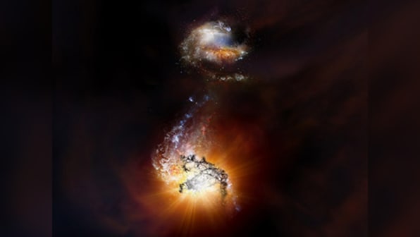 Astronomers spot rare pair of hyperluminous starburst galaxies in the process of merging into a massive elliptical galaxy