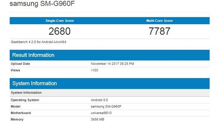 Samsung SM-G960F benchmarks. Geekbench