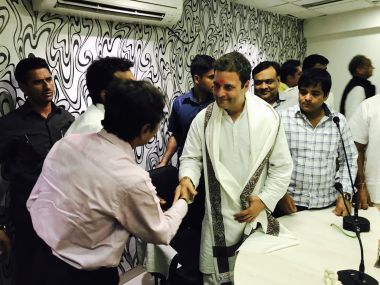 Congress vice-president Rahul Gandhi met traders and merchants from the textile industry during his recent road show in Surat. Image procured by Pallavi Rebbapragada.