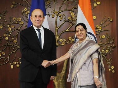 Sushma Swaraj meets French minister Jean-Yves Le Drian: New Delhi, Paris agree to cooperate on Indian Ocean Region security