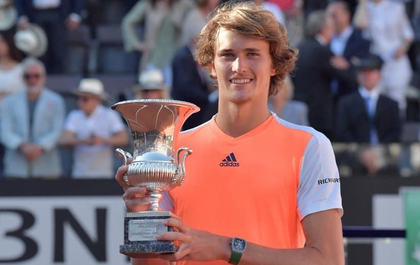 Alexander Zverev poses with the trophy after winning the Rome Masters final against Novak Djokovic. AFP 