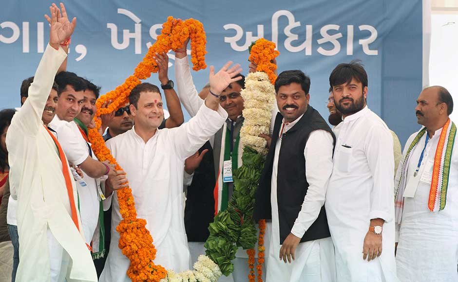 Rahul was to address four election rallies ahead of the 9 and 14 December Assembly polling, including a public meeting at the Town Hall Ground in Anjar in Kutch district followed by another in Morbi district. Rahul being garlanded at a campaign rally at Anjar in Kutch. PTI Rahul was to address four election rallies ahead of the 9 and 14 December Assembly polling, including a public meeting at the Town Hall Ground in Anjar in Kutch district followed by another in Morbi district. Rahul being garlanded at a campaign rally at Anjar in Kutch. PTI