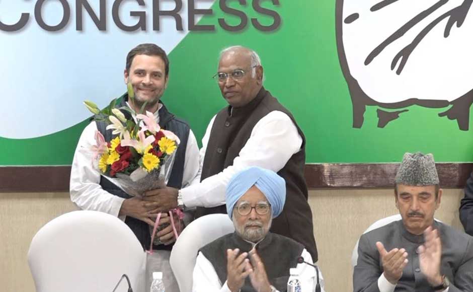 Media reports also believe that an organisational revamp may occur in Congress. Rahul is likely to include young faces in the party top ranks and bring in new faces from the youth wing of the party, of which he has been a president since long. Rahul Gandhi welcomed by Mallikarjun Kharge at the CWC meet. Firstpost/Debobrat Ghose Media reports also believe that an organisational revamp may occur in Congress. Rahul is likely to include young faces in the party top ranks and bring in new faces from the youth wing of the party, of which he has been a president since long. Rahul Gandhi welcomed by Mallikarjun Kharge at the CWC meet. Firstpost/Debobrat Ghose