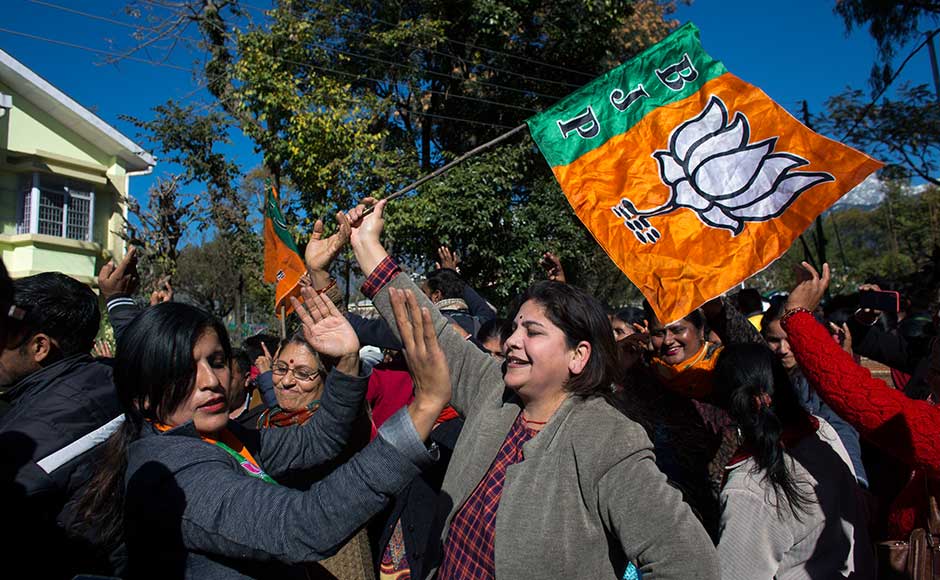 By regaining power in Himachal Pradesh, the BJP bagged 44 seats, falling short of a two-thirds majority by two seats in the 68-member House. The BJP, which had won 26 seats in 2012, recorded a 10 percent jump in vote share that touched 48.7 percent. BJP workers celebrate after a candidate's victory outside a poll counting centre in Dharmsala, Himachal Pradesh. AP By regaining power in Himachal Pradesh, the BJP bagged 44 seats, falling short of a two-thirds majority by two seats in the 68-member House. The BJP, which had won 26 seats in 2012, recorded a 10 percent jump in vote share that touched 48.7 percent. BJP workers celebrate after a candidate's victory outside a poll counting centre in Dharmsala, Himachal Pradesh. AP