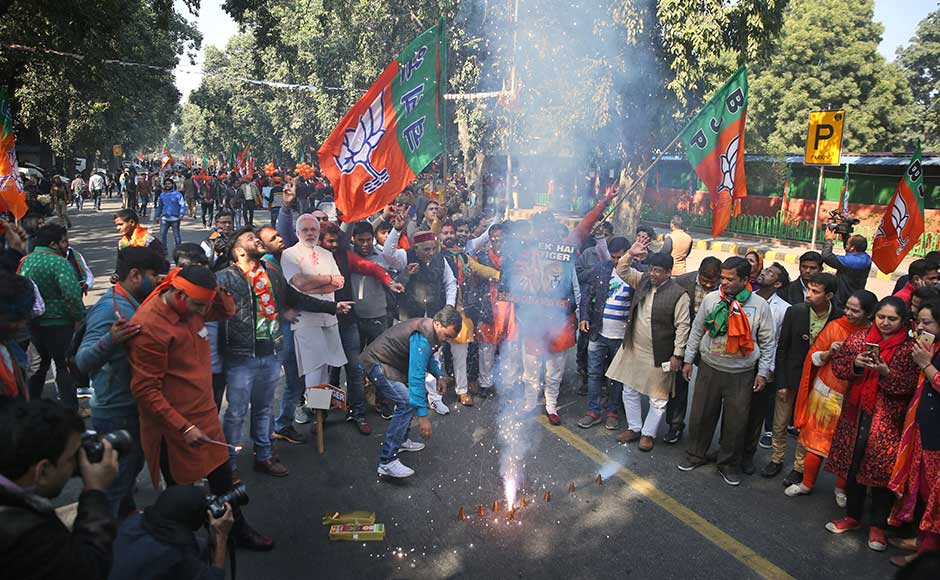 The Congress now rules only Karnataka, Punjab, Puducherry, Meghalaya and Mizoram. Among these, Karnataka, Meghalaya and Mizoram will have elections due next year. BJP supporters burn firecrackers to celebrate their party's win in two state assembly elections in New Delhi. AP The Congress now rules only Karnataka, Punjab, Puducherry, Meghalaya and Mizoram. Among these, Karnataka, Meghalaya and Mizoram will have elections due next year. BJP supporters burn firecrackers to celebrate their party's win in two state assembly elections in New Delhi. AP