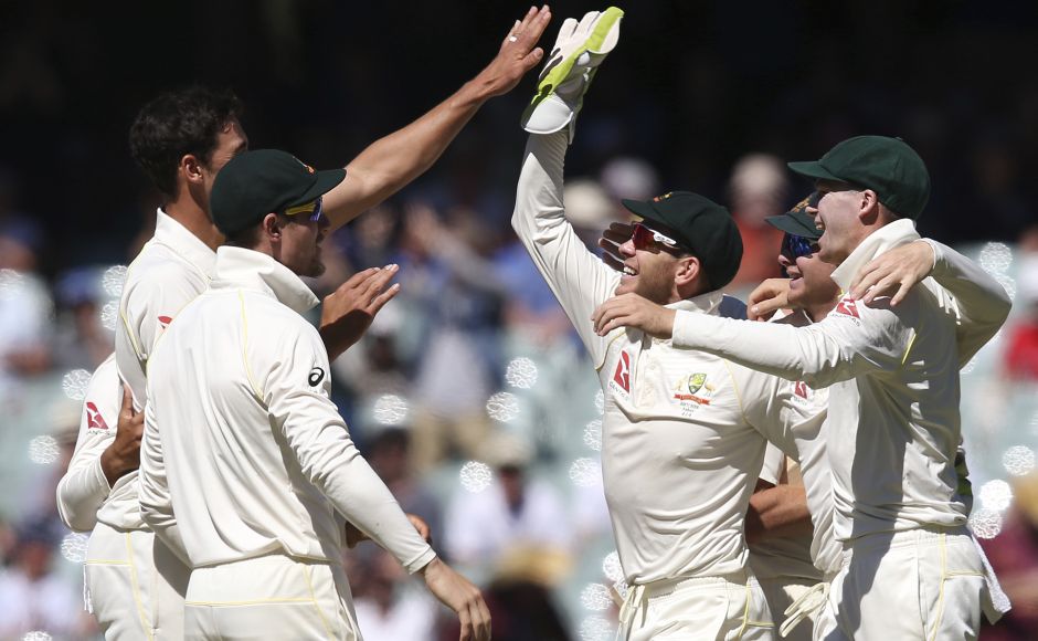 Australian players celebrate after winning the Adelaide Test. They will next head to Perth with a 2-0 lead with three matches left to play. AP Australian players celebrate after winning the Adelaide Test. They will next head to Perth with a 2-0 lead with three matches left to play. AP