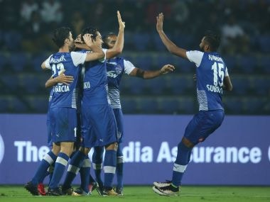 Nicolas Ladislao Fedor of Bengaluru FC celebrates the goal during match with NorthEast United FC. Image courtesy: ISL/Sportzpics