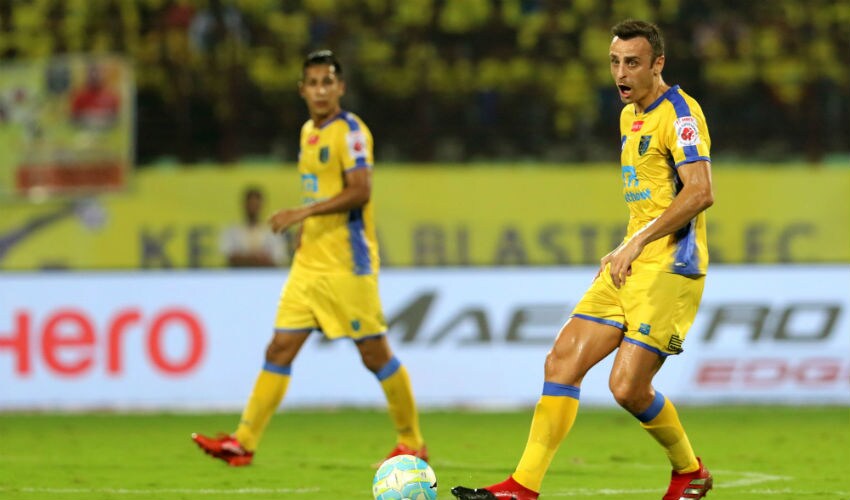 Kerala Blasters' Dimitar Berbatov in action against Mumbai City FC in Kochi. ISL