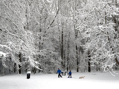 Snow covers Ironbridge as heavy snow falls across parts of Britain. AP