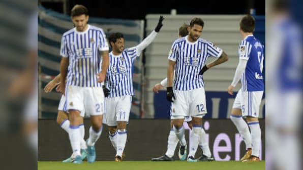 La Liga: Real Sociedad's Carlos Vela scores against Sevilla on his final appearance ahead of Los Angeles switch