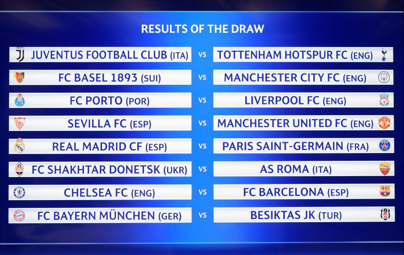 Champions League Will The Five English Clubs Make Quarter Finals A Picture Shows Screen Displaying The Fixtures After Draw For Round Of 16