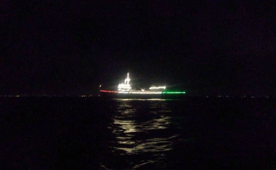 INS Sutlej, a hydrographic survey ship, anchored off port of Colombo on the Eve of Navy Day. Image courtesy: Twitter / @indiannavy INS Sutlej, a hydrographic survey ship, anchored off port of Colombo on the Eve of Navy Day. Image courtesy: Twitter / @indiannavy