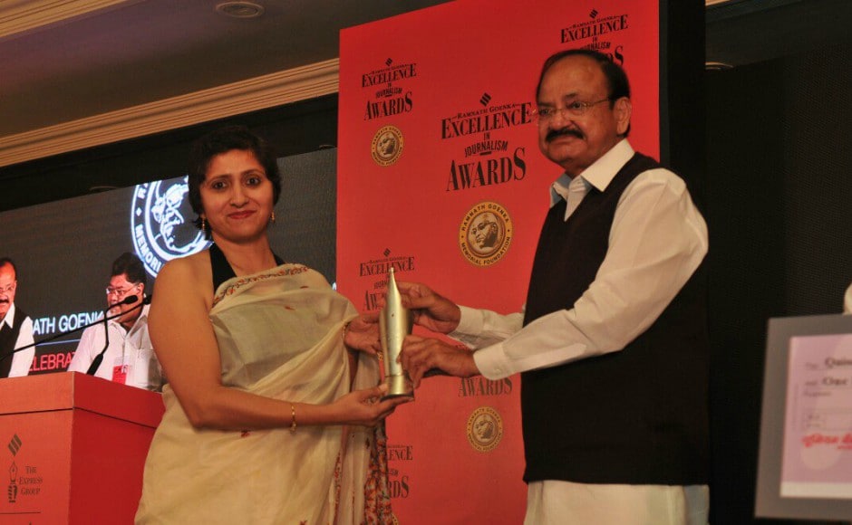 The awards, which come with a trophy and a reward of Rs 1 lakh to each of the winners, recognise courage and commitment of journalists from across the country. Image courtesy: Twitter / @VPSecretariat The awards, which come with a trophy and a reward of Rs 1 lakh to each of the winners, recognise courage and commitment of journalists from across the country. Image courtesy: Twitter / @VPSecretariat