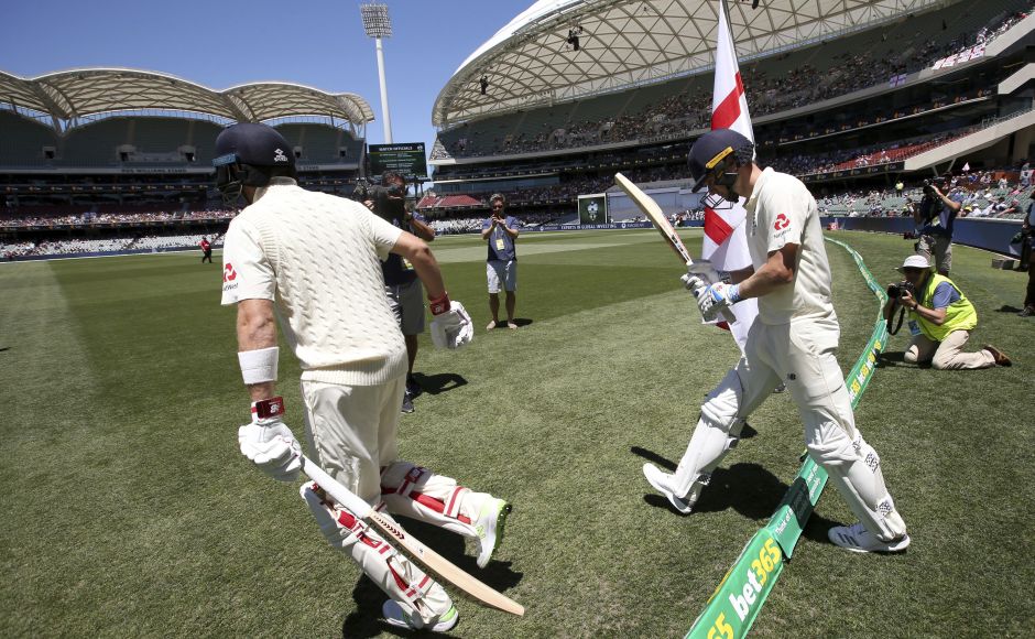 England's batsmen Joe Root, right, and Chris Woakes walk on for the start of the fifth day of their Ashes Test match against Australia in Adelaide. England, with six wickets in hand, needed 178 runs to win when Day 5 started. AP England's batsmen Joe Root, right, and Chris Woakes walk on for the start of the fifth day of their Ashes Test match against Australia in Adelaide. England, with six wickets in hand, needed 178 runs to win when Day 5 started. AP