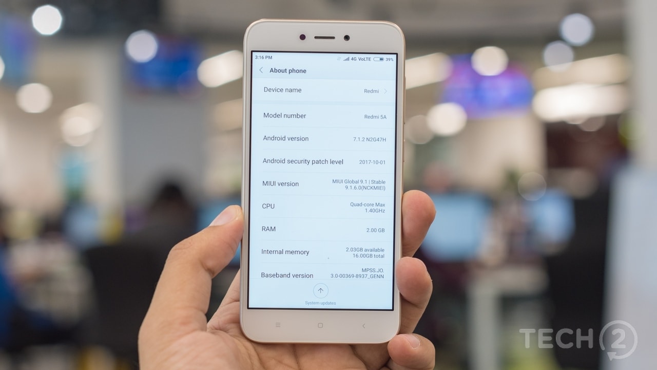 The Xiaomi Redmi 5A runs a Global stable build of MIUI 9, based on Android Nougat 7.1.2. Image: tech2/ Rehan Hooda