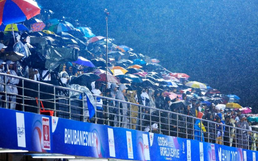 Around 3,000 fans braved the heavy rains to watch the semi-final. at The Kalinga. Image courtesy: Sundeep Misra