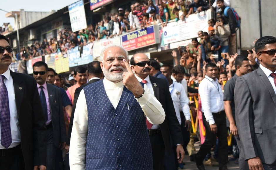 Modi was cheered by hundreds as he stepped out after casting his vote. Pallavi Rebbapragada Modi was cheered by hundreds as he stepped out after casting his vote. Pallavi Rebbapragada