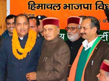 Jairam Thakur with former chief minister PK Dhumal. PTI