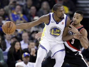 Golden State Warriors' Kevin Durant in action during the game against Portland Trail Blazers. AP