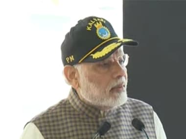Prime Minister Narendra Modi dedicates INS Kalvari to nation. Twitter @BJP4India