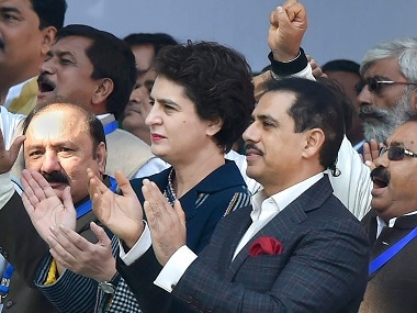 Priyanka Gandhi-Vadra and her husband Robert Vadra at the Congress ceremony. PTI