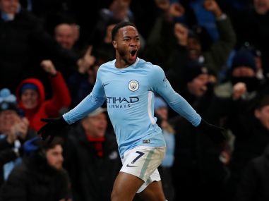 Manchester City's Raheem Sterling celebrates scoring a goal. Reuters