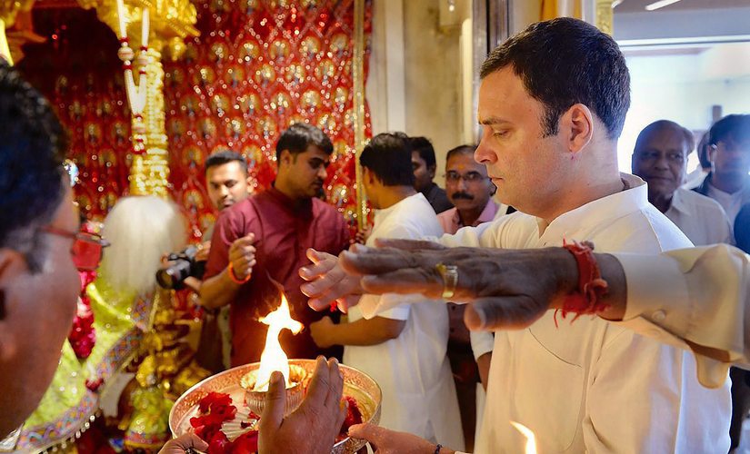 Congress President-elect Rahul Gandhi offering prayers at Shri Jagannathji Temple in Ahmedabad on Tuesday. PTI