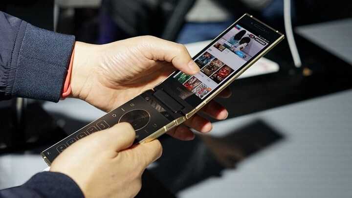 Samsung Galaxy W2019 flip phone listed on TENNA, seen sporting two AMOLED screens