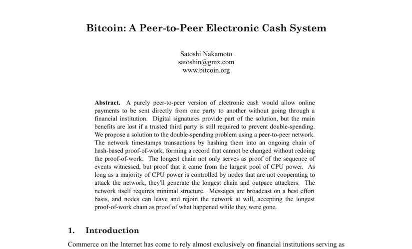 The White Paper by Satoshi Nakamoto which started it all.