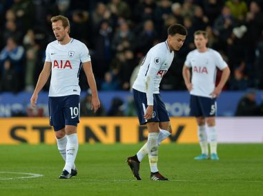 Tottenham players look dejected during their match against Leicester. Reuters