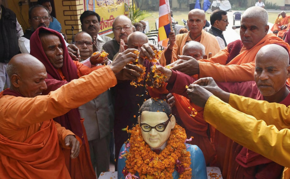 Buddhist monks paid their tributes to Babasaheb Bhimrao Ambedkar on his death anniversary at Ambedkar Research Institute in Patna on Wednesday. PTI Buddhist monks paid their tributes to Babasaheb Bhimrao Ambedkar on his death anniversary at Ambedkar Research Institute in Patna on Wednesday. PTI