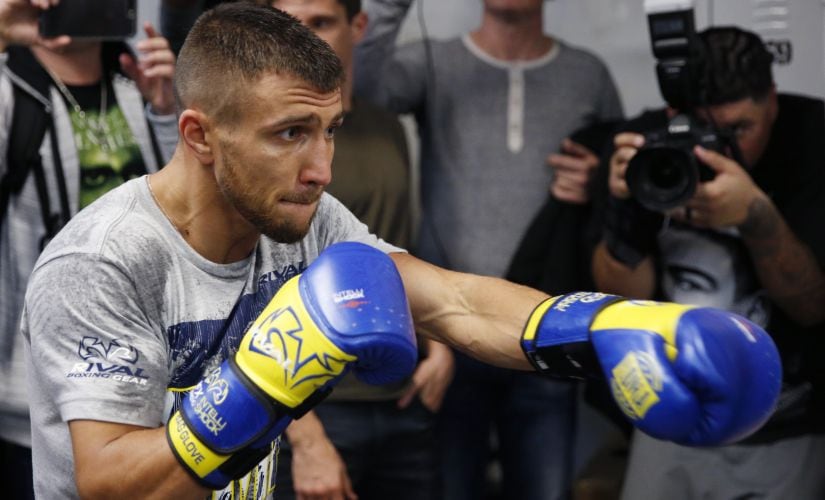 WBO super featherweight champion Vasyl Lomachenko during a workout at a Manhattan boxing gym. AP