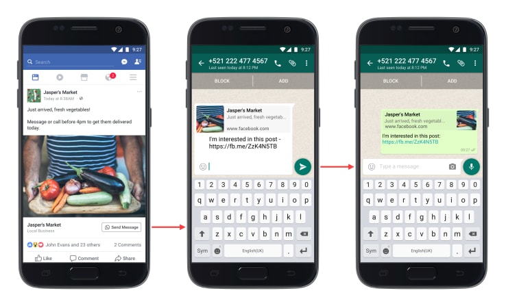 Click-to-WhatsApp button now in Facebook ads. TechCrunch