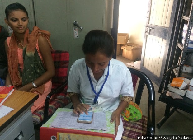 “Today is the day we do the documentation of our field work,” said Pooja Patel, 23, an auxiliary nurse/midwife. She said they use the state government’s MAMTA app on their phones to register pregnancies and note their antenatal and post natal checks.