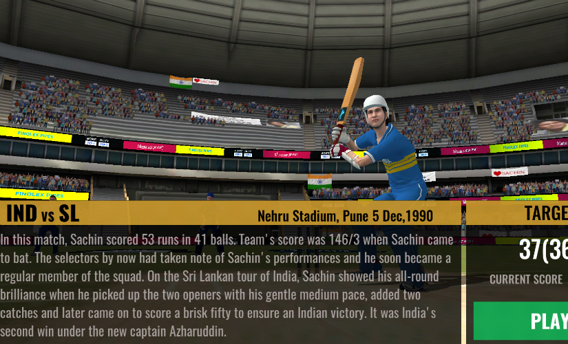 The game is sheer nostalgia. It harks back to a day and age when Tendulkar was the mascot of a nation striving hard to make its presence felt on the global stage. Mobile screenshot