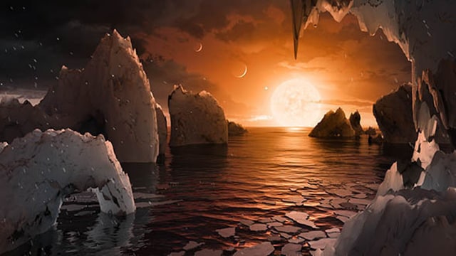 The view from the surface of one of the TRAPPIST-1 planets. Image: NASA. 