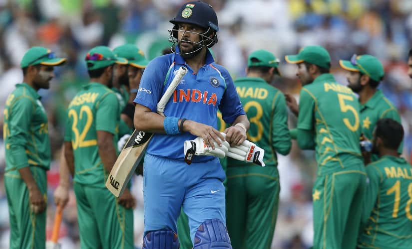 Yuvraj Singh walks back to the pavilion after losing his wicket during the Champions Trophy final against Pakistan at The Oval in London in June, 2017. AFP