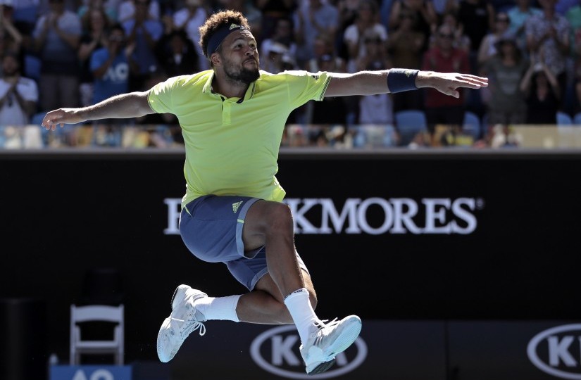 France's Jo-Wilfried Tsonga celebrates his win over Canada's Denis Shapovalov during their second round match at the Australian Open. AP