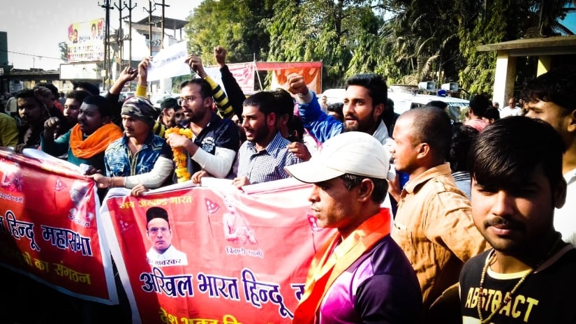 Hindu Mahasabha’s rally in Satna, Madhya Pradesh after the authorities objected to a bhoomi poojan for the construction of a Godse temple. Firstpost/Pallavi Rebbapragada