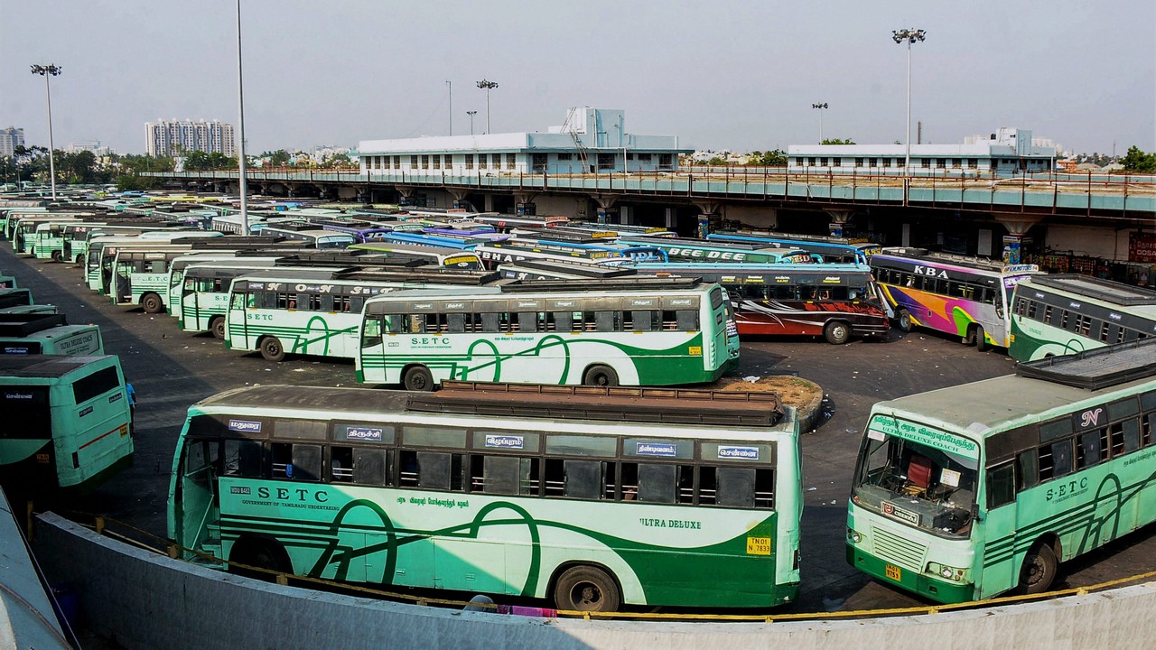 Tamil Nadu bus strike Govt buses go off roads after 10 transport