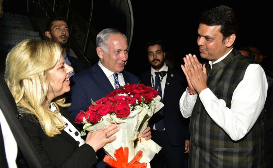 Netanyahu was received at the airport by Maharashtra chief minister Devendra Fadnavis and senior officials on Wednesday night. Twitter @CMOMaharashtra Netanyahu was received at the airport by Maharashtra chief minister Devendra Fadnavis and senior officials on Wednesday night. Twitter @CMOMaharashtra