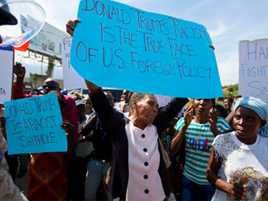Dozens protest outside US embassy in Haiti's Port-au-Prince over Donald Trump 'shithole' comment Dozens protest outside US embassy in Haiti's Port-au-Prince over Donald Trump 'shithole' comment