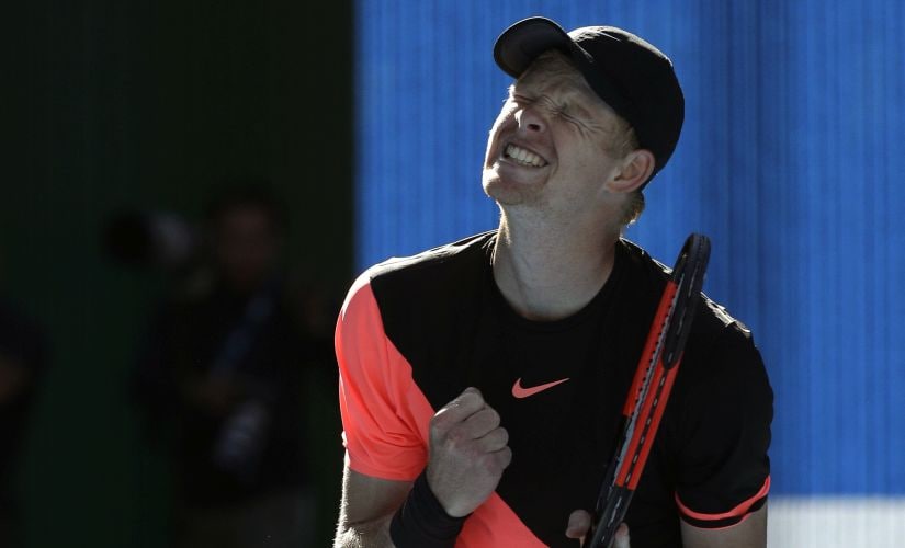 Britain's Kyle Edmund reacts after defeating Bulgaria's Grigor Dimitrov in their quarterfinal. AP
